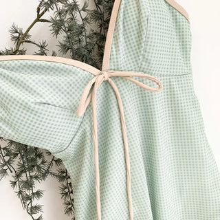Lime Check Ribbon See-through Monokini One-Piece Swimsuit