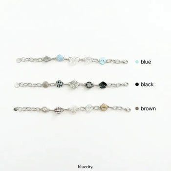 Flower Button Check Color-Tasting Surgical Steel Chain Charm Bracelet