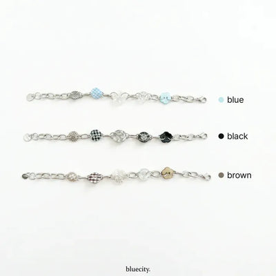 Flower Button Check Color-Tasting Surgical Steel Chain Charm Bracelet