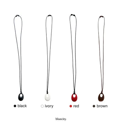 Cozy Oval Long Knot Color Pendant String Necklace