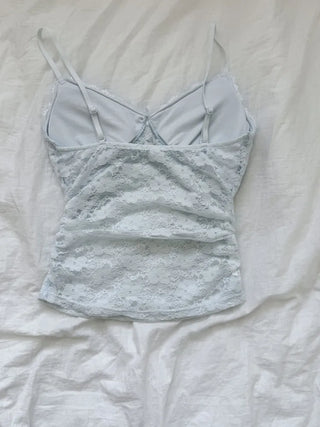 Flori Cross Lace See-through Shirred Sleeveless Strappy Top