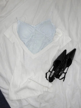 Flori Cross Lace See-through Shirred Sleeveless Strappy Top