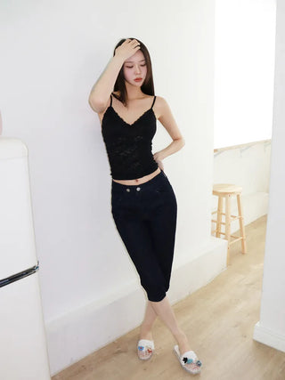 Flori Cross Lace See-through Shirred Sleeveless Strappy Top