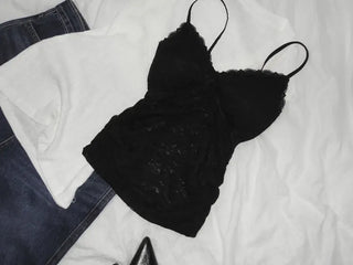 Flori Cross Lace See-through Shirred Sleeveless Strappy Top