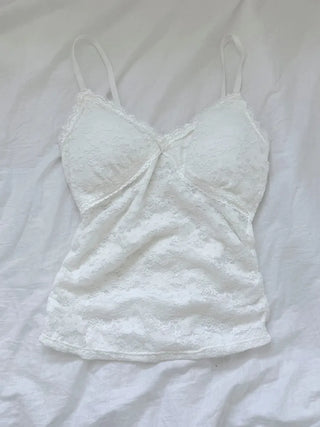 Flori Cross Lace See-through Shirred Sleeveless Strappy Top