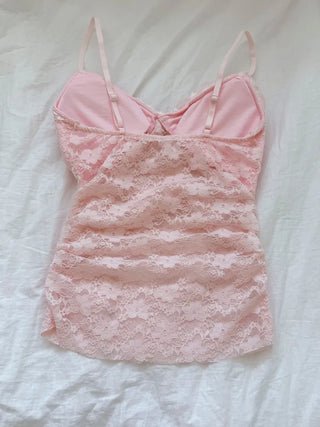 Flori Cross Lace See-through Shirred Sleeveless Strappy Top