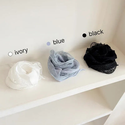 Half Lace Ruffle Chiffon Waist Headscarf Long Triangle Scarf