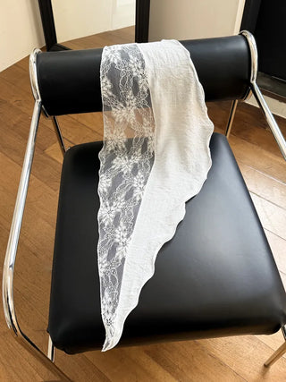 Half Lace Ruffle Chiffon Waist Headscarf Long Triangle Scarf