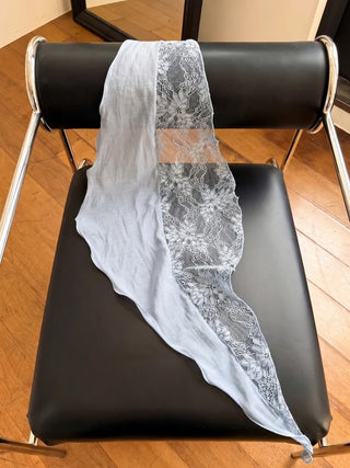 Half Lace Ruffle Chiffon Waist Headscarf Long Triangle Scarf