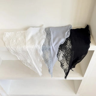 Half Lace Ruffle Chiffon Waist Headscarf Long Triangle Scarf