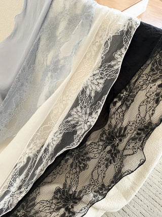 Half Lace Ruffle Chiffon Waist Headscarf Long Triangle Scarf