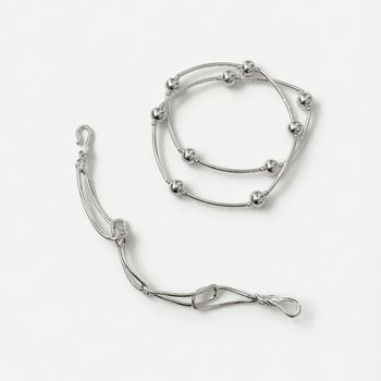 Silver Ball Wire Twisted Line Chain Bracelet & Necklace 2 Types