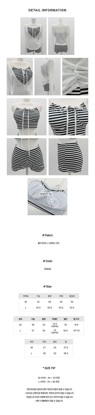 Mono Stripe Cover-up Sleeveless Top & Pants Set Bikini Swimwear