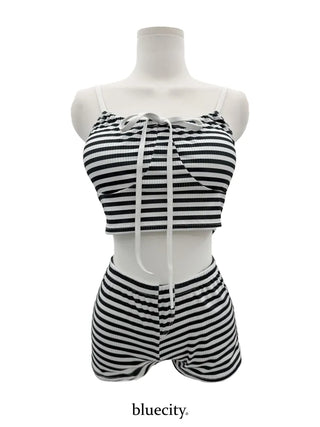 Mono Stripe Cover-up Sleeveless Top & Pants Set Bikini Swimwear