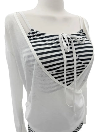Mono Stripe Cover-up Sleeveless Top & Pants Set Bikini Swimwear