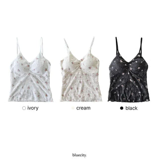 Floral Lace See-through V-Neck Sleeveless Strappy Top