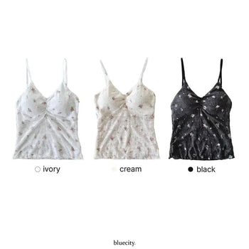 Floral Lace See-through V-Neck Sleeveless Strappy Top