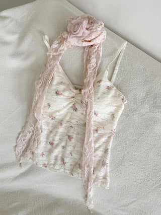 Floral Lace See-through V-Neck Sleeveless Strappy Top