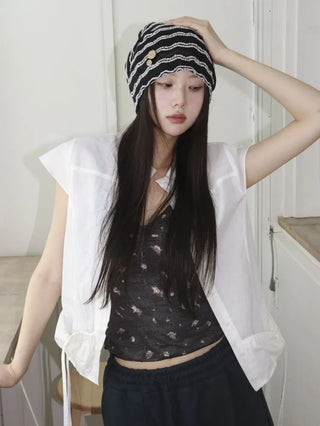 Floral Lace See-through V-Neck Sleeveless Strappy Top