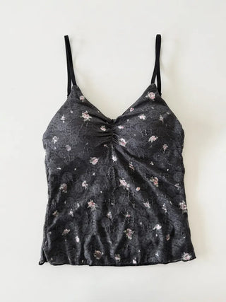 Floral Lace See-through V-Neck Sleeveless Strappy Top