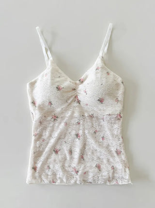 Floral Lace See-through V-Neck Sleeveless Strappy Top