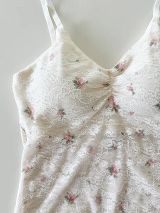 Floral Lace See-through V-Neck Sleeveless Strappy Top