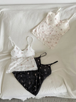 Floral Lace See-through V-Neck Sleeveless Strappy Top