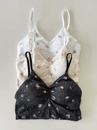 Floral Lace See-through V-Neck Sleeveless Strappy Top