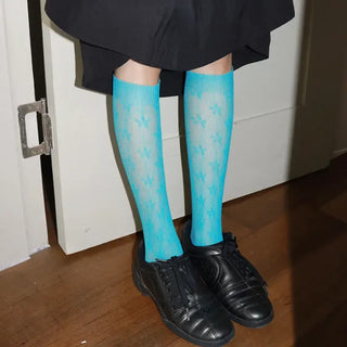 Net Flower Color Mesh Knee Socks Stockings