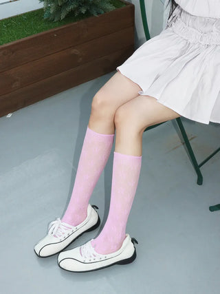 Net Flower Color Mesh Knee Socks Stockings