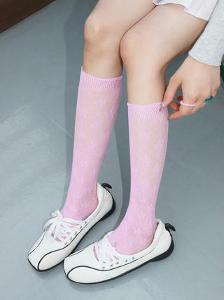 Net Flower Color Mesh Knee Socks Stockings