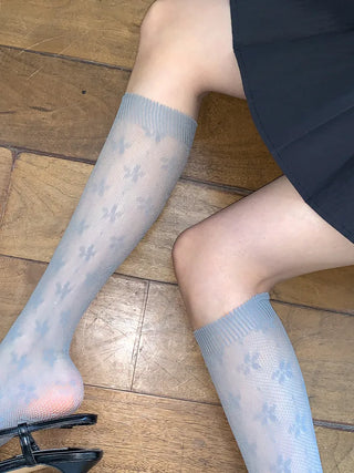 Net Flower Color Mesh Knee Socks Stockings