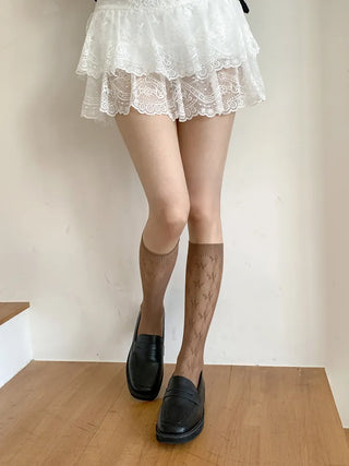 Net Flower Color Mesh Knee Socks Stockings