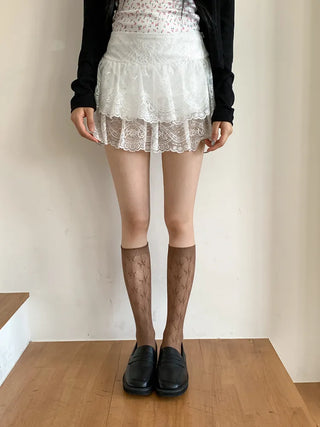 Net Flower Color Mesh Knee Socks Stockings
