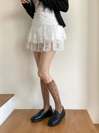 Net Flower Color Mesh Knee Socks Stockings