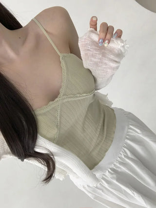 Lace Layered Pattern See-through Built-in Cup Sleeveless Bralette Sleeveless Top Collection