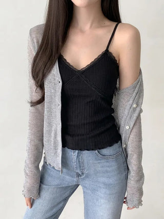 Lace Layered Pattern See-through Built-in Cup Sleeveless Bralette Sleeveless Top Collection