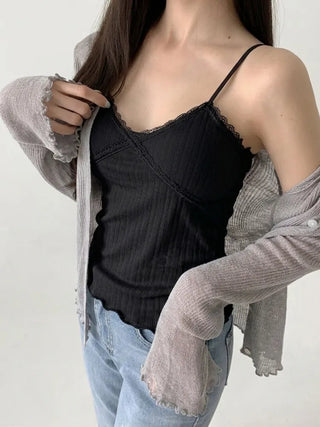 Lace Layered Pattern See-through Built-in Cup Sleeveless Bralette Sleeveless Top Collection