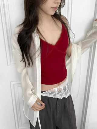Lace Layered Pattern See-through Built-in Cup Sleeveless Bralette Sleeveless Top Collection