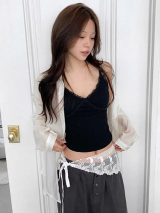 Lace Layered Pattern See-through Built-in Cup Sleeveless Bralette Sleeveless Top Collection