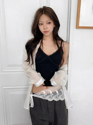 Lace Layered Pattern See-through Built-in Cup Sleeveless Bralette Sleeveless Top Collection
