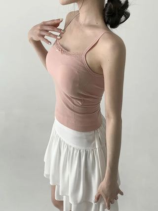 Lace Layered Pattern See-through Built-in Cup Sleeveless Bralette Sleeveless Top Collection