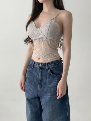 Lace Layered Pattern See-through Built-in Cup Sleeveless Bralette Sleeveless Top Collection