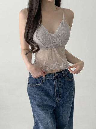 Lace Layered Pattern See-through Built-in Cup Sleeveless Bralette Sleeveless Top Collection