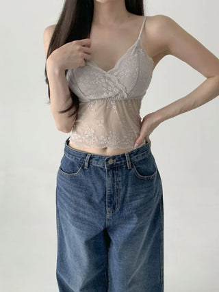Lace Layered Pattern See-through Built-in Cup Sleeveless Bralette Sleeveless Top Collection