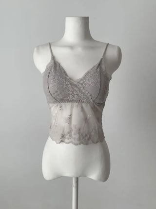 Lace Layered Pattern See-through Built-in Cup Sleeveless Bralette Sleeveless Top Collection