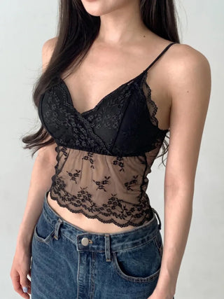Lace Layered Pattern See-through Built-in Cup Sleeveless Bralette Sleeveless Top Collection