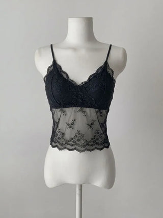Lace Layered Pattern See-through Built-in Cup Sleeveless Bralette Sleeveless Top Collection