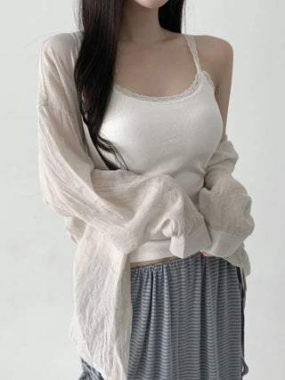 Lace Layered Pattern See-through Built-in Cup Sleeveless Bralette Sleeveless Top Collection