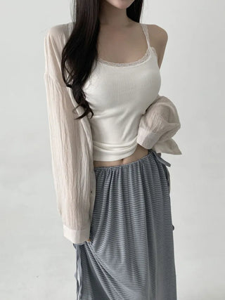 Lace Layered Pattern See-through Built-in Cup Sleeveless Bralette Sleeveless Top Collection